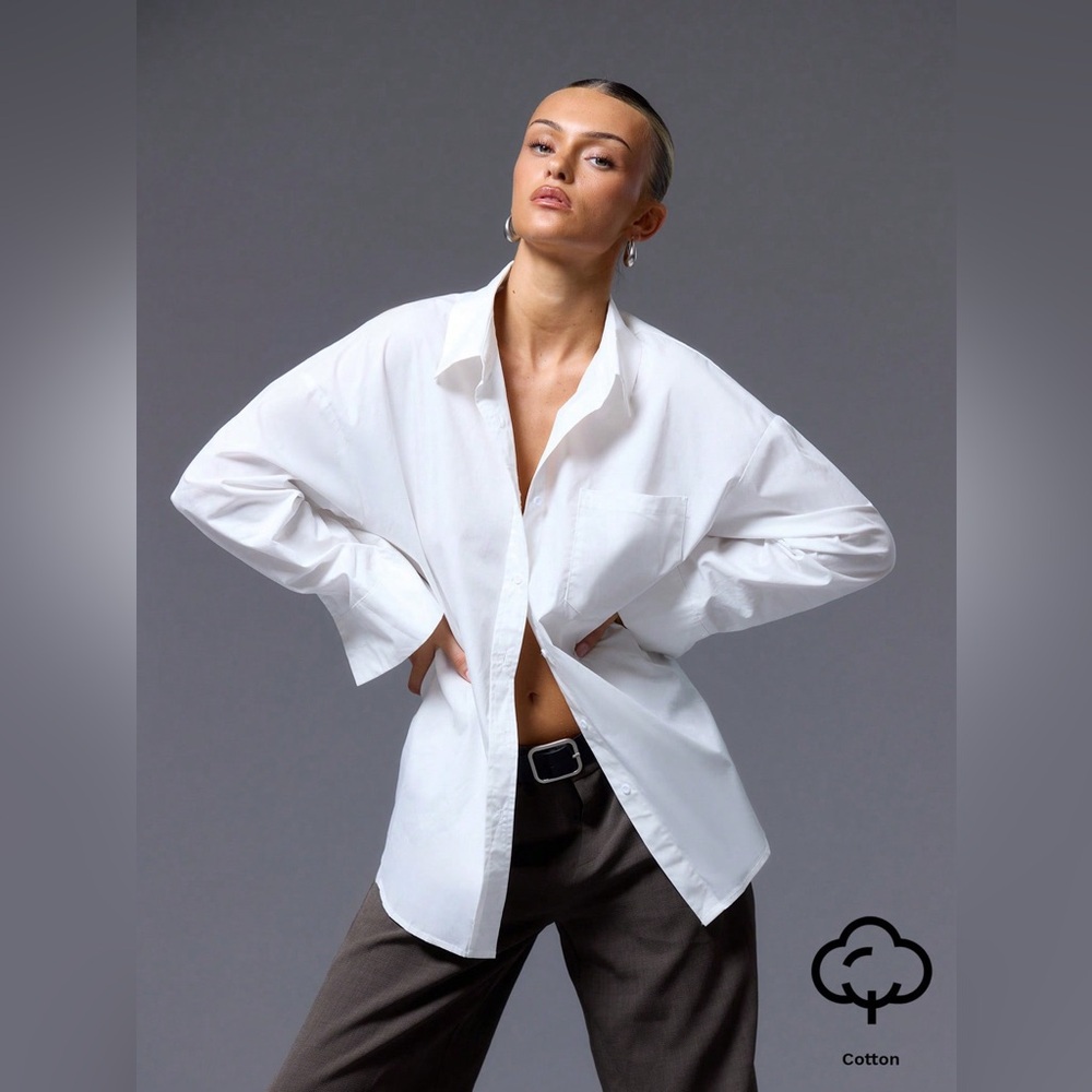 100% cotton • oversized button up shirt front pocket minimalist white black
